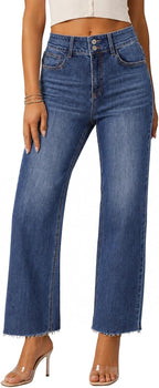 ZPIUO high-rise cropped straight-leg jeans in dark blue