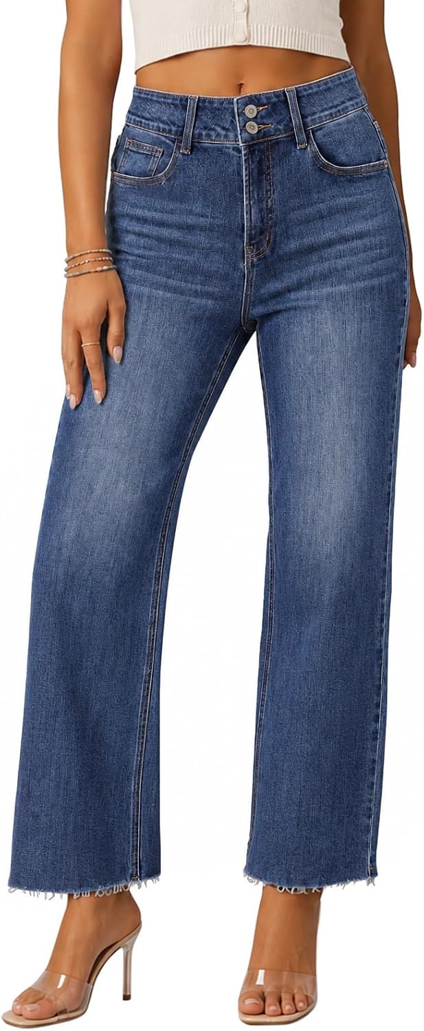 ZPIUO high-rise cropped straight-leg jeans in dark blue