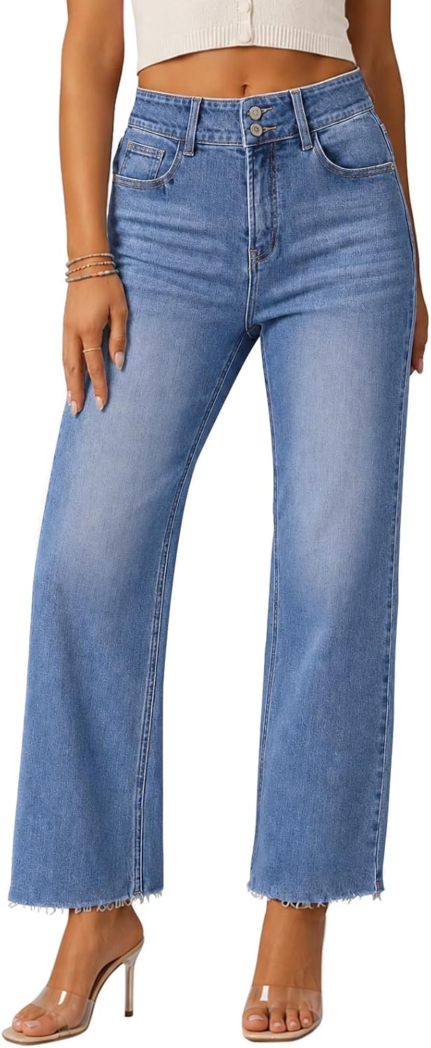 ZPIUO high-rise cropped straight-leg jeans in blue
