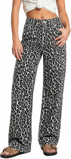 ZPIUO animal-print wide-leg jeans in black leopard