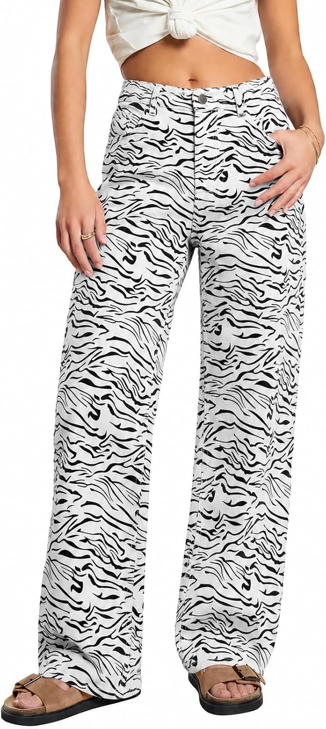 ZPIUO animal-print wide-leg jeans in zebra