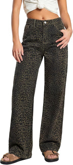ZPIUO animal-print wide-leg jeans in brown leopard