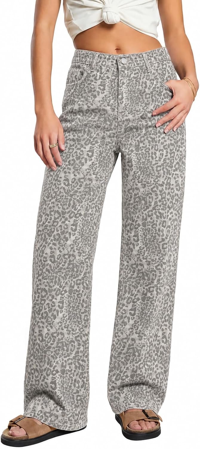 ZPIUO Animal-Print Wide-Leg Jeans product image 1