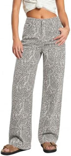 Full-length front view of ZPIUO dark-grey leopard-print wide-leg jeans