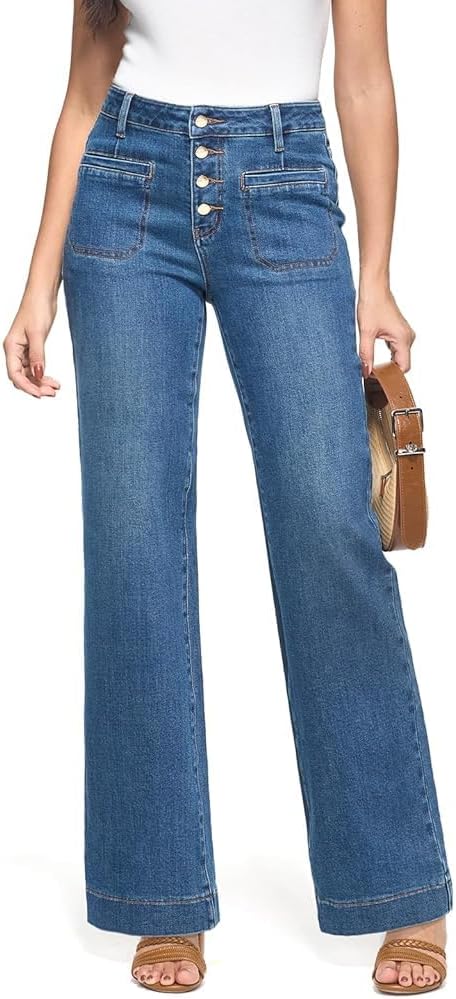 ZPIUO high-rise button-fly straight-leg jeans in classic blue