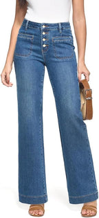 ZPIUO high-rise button-fly straight-leg jeans in classic blue