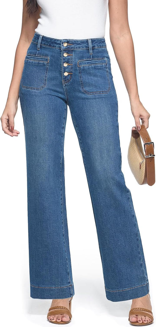 ZPIUO high-rise button-fly straight-leg jeans in classic blue