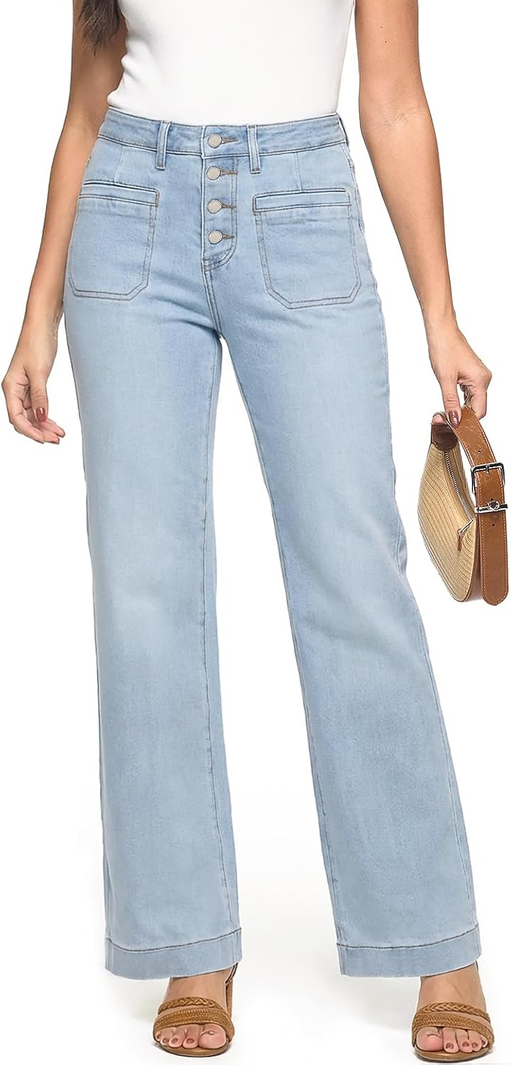 ZPIUO high-rise button-fly straight-leg jeans in ice blue