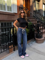 Street outfit with ZPIUO dark-blue drawstring wide-leg jeans