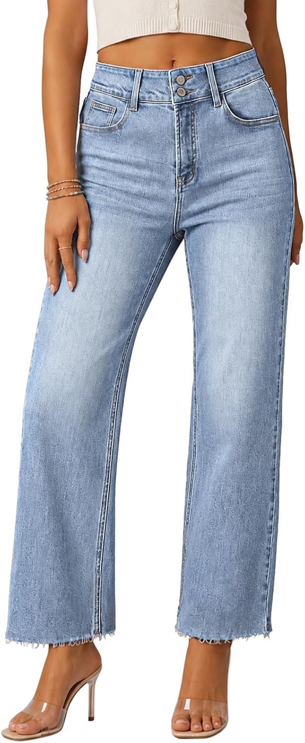 ZPIUO High-Rise Cropped Straight-Leg Jeans product image 1