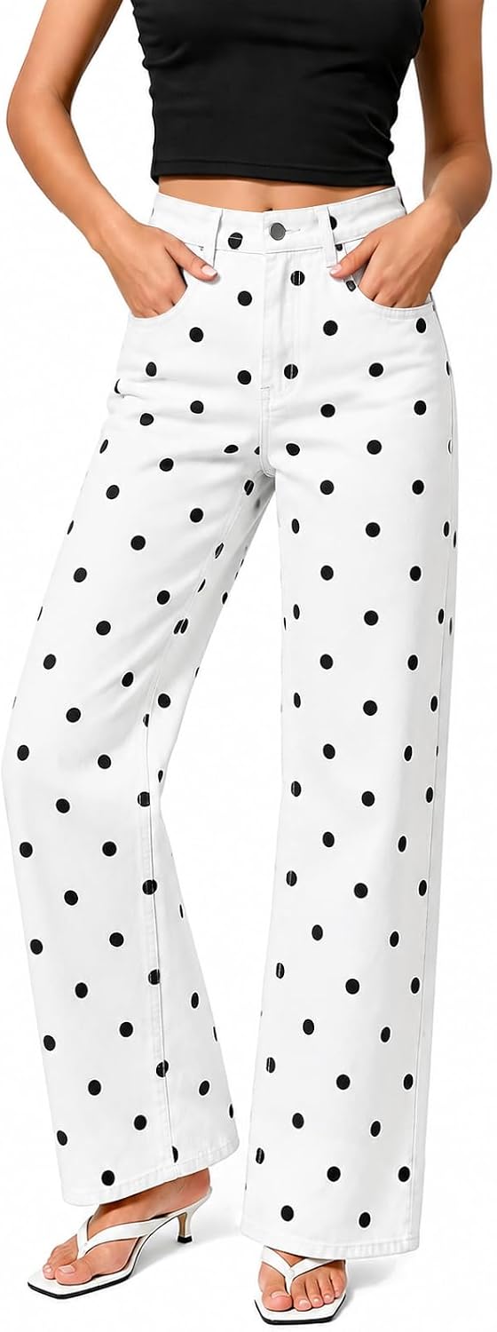 ZPIUO polka-dot wide-leg jeans in white