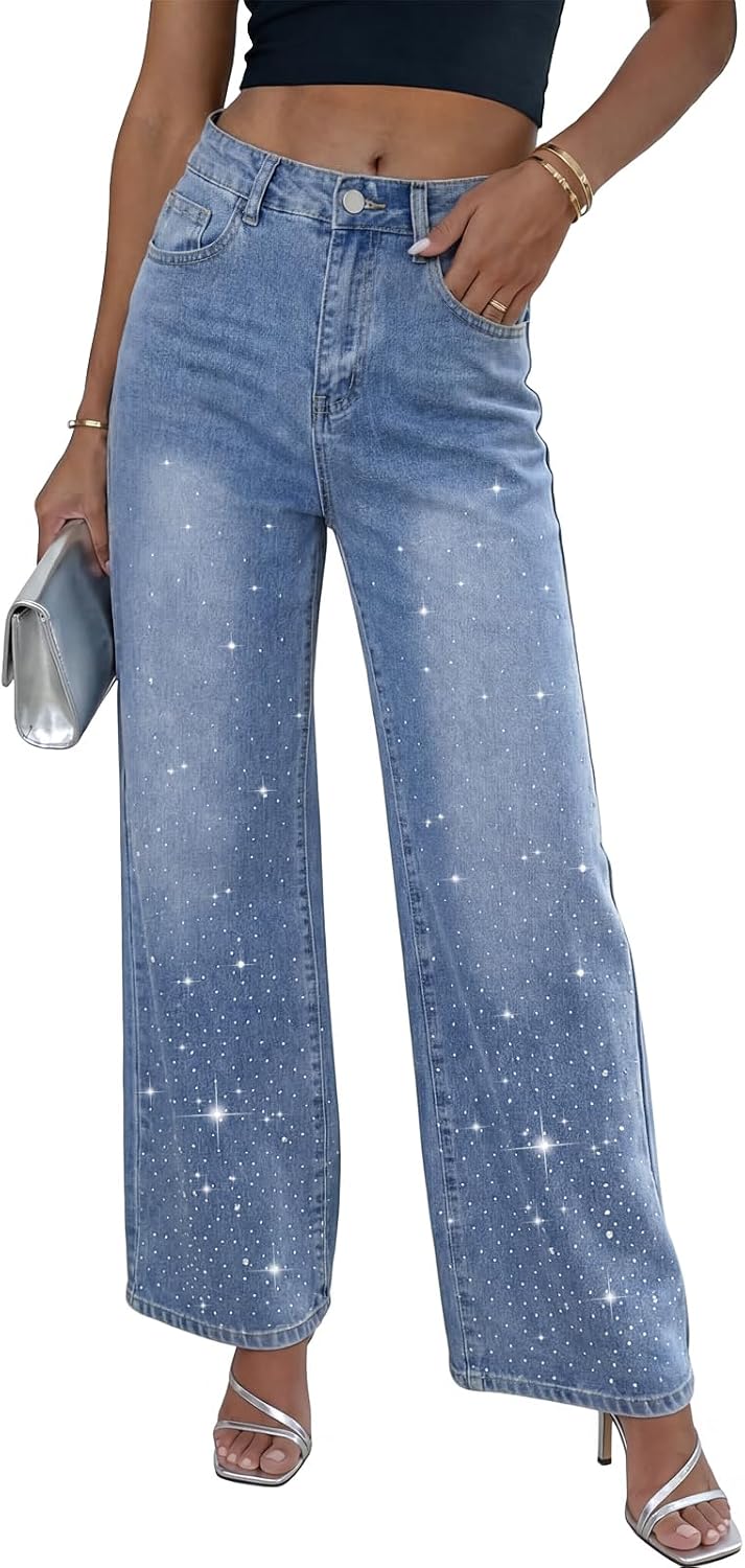 ZPIUO Rhinestone Wide-Leg Jeans product image 1